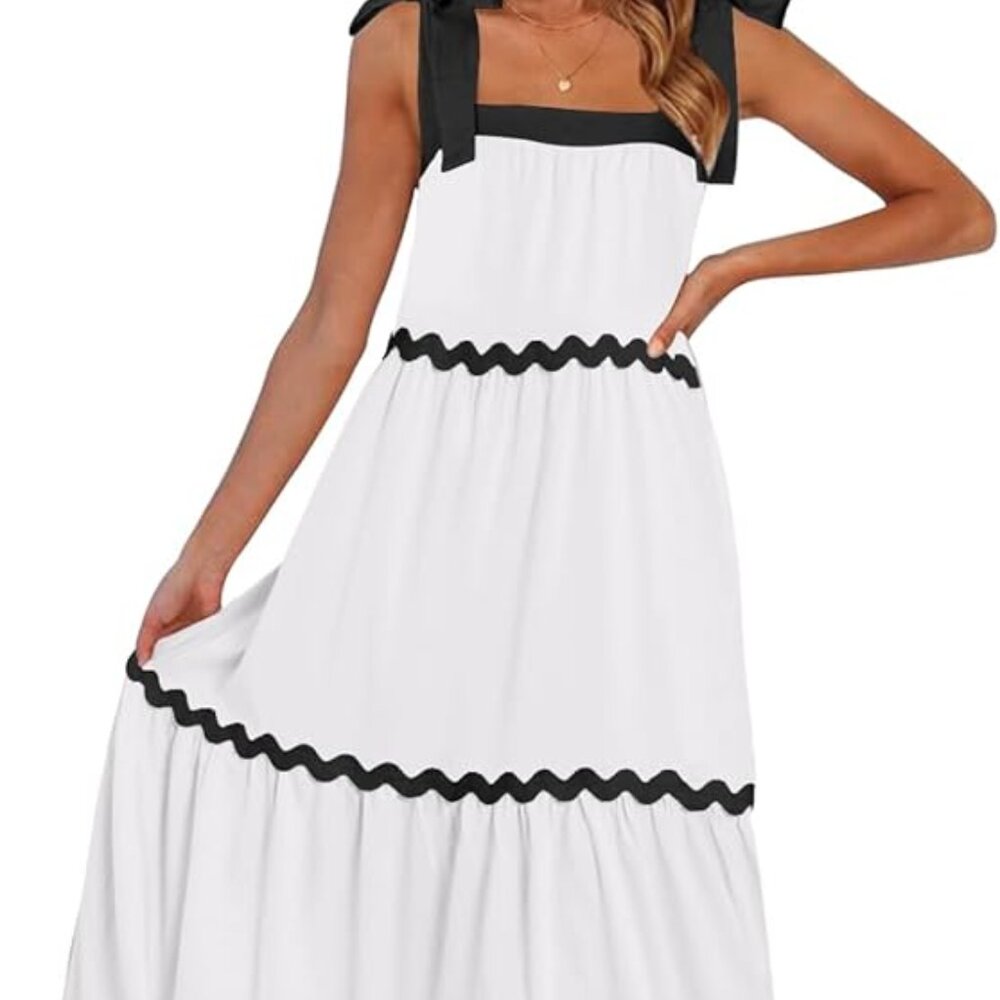 MEROKEETY Women's Summer Sleeveless Spaghetti Strap Maxi Dress Square Neck Backl